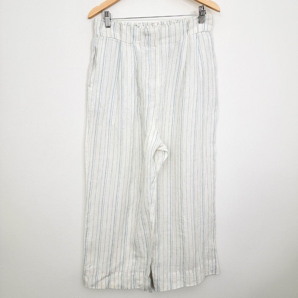 Pero Striped Linen Trousers Blue White Large